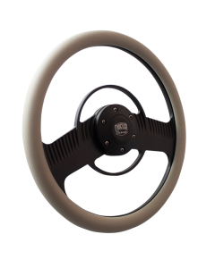 Forever Sharp ® - 14 Inch Black Solar Eclipse Steering Wheel with Tan Vinyl Half Wrap Grip (B1003-HW14T)