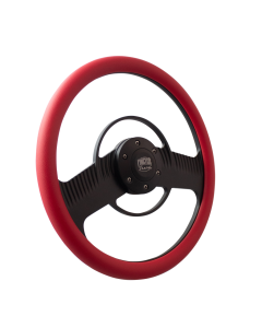 Forever Sharp ® - 14 Inch Black Solar Eclipse Steering Wheel with Red Vinyl Half Wrap Grip (B1003-HW14RD)