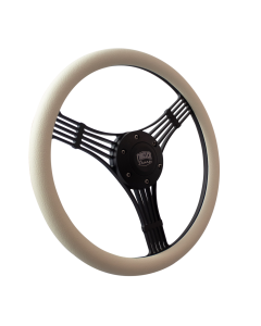 Forever Sharp ® - 14 Inch Black Discord Banjo Steering Wheel with Tan Vinyl Half Wrap Grip (B1007-HW14T), Main Image