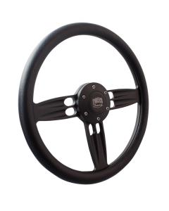 Forever Sharp ® - 14 Inch Black Double Barrel Steering Wheel With Black Vinyl Half Wrap Grip (B1002-B), Main Image