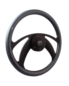 Forever Sharp ® - 14 Inch Black Archer Steering Wheel with Carbon Fiber Vinyl Half Wrap Grip (B1006-HW14CF)