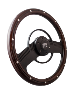 Forever Sharp ® - 14" Black Solar Eclipse Steering Wheel with Mahogany & Aluminum Rivets and Center Burn Half Wrap Grip (B1003-HW14SMRBA)