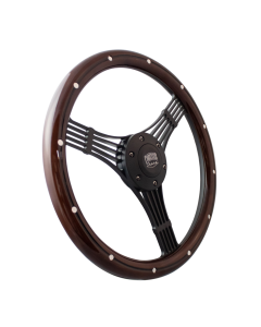 Forever Sharp ® - 14" Black Discord Banjo Steering Wheel with Mahogany & Aluminum Rivets and Center Burn Half Wrap Grip (B1007-HW14SMRBA), Main Image
