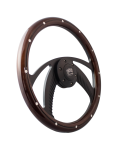 Forever Sharp ® - 14" Black Archer Steering Wheel with Mahogany & Aluminum Rivets and Center Burn Half Wrap Grip (B1006-HW14SMRBA), Main Image
