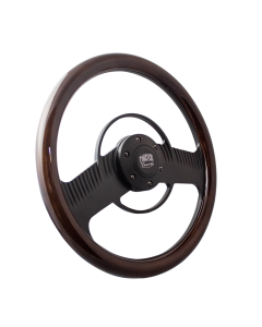 Forever Sharp ® - 14 Inch Black Solar Eclipse Steering Wheel With Dark Wood Half Wrap Grip (B1003-HW14DW)