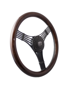 Forever Sharp ® - 14 Inch Black Discord Banjo Steering Wheel With Dark Wood Half Wrap Grip (B1007-HW14DW)