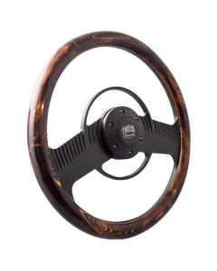 Forever Sharp ® - 14 Inch Black Solar Eclipse Steering Wheel with Flamed Pine Half Wrap Grip (B1003-HW14FP), Main Image