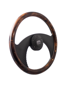 Forever Sharp ® - 14 Inch Black Flight Steering Wheel with Flamed Pine Half Wrap Grip (B1001-HW14FP)