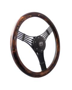 Forever Sharp ® - 14 Inch Black Discord Banjo Steering Wheel with Flamed Pine Half Wrap Grip (B1007-HW14FP)