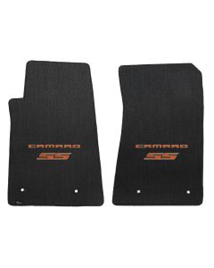 Classic Loop Ebony Front Floor Mats For Chevrolet Camaro 2010-15 with Orange Camaro SS Script, Mats