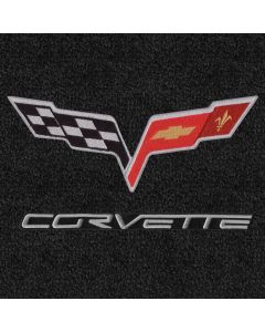 Lloyd Mats ® - LUXE Ebony Front Floor Mats For Chevrolet Corvette with C6 Flags and Silver Corvette Lettering