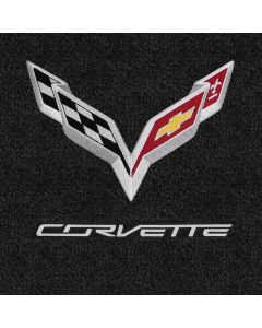 Lloyd Mats ® - LUXE Ebony Front Floor Mats For Corvette Stingray with C7 Flags and Corvette Lettering Applique