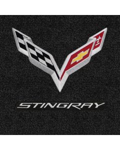 Lloyd Mats ® - LUXE Ebony Standard Deck Mat For Corvette Stingray Convertible with C7 Flags and Stingray Lettering Applique