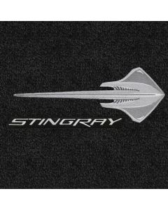 Lloyd Mats ® - LUXE Ebony Standard Deck Mat For Corvette Stingray Coupe with Silver Stingray Logo and Lettering Applique