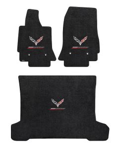 Lloyd Mats Ultimat Ebony 3PC Floor Mats For Corvette C7 Coupe with Grand Sport Logo and Flags, 3PC mats