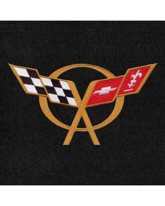 Lloyd Mats ® - Velourtex Black 3PC Floor Mats For Corvette Convertible with Gold C5 Cross Flags Applique