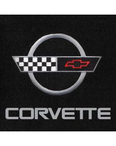 Lloyd Mats ® - Velourtex Black 3PC Floor Mats For Corvette Convertible with Silver C4 Emblem and Corvette Lettering