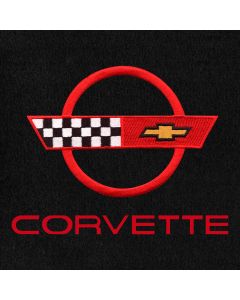 Lloyd Mats ® - Velourtex Black 3PC Floor Mats For Corvette Coupe with Red C4 Emblem and Corvette Lettering