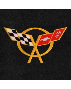 Lloyd Mats ® - Velourtex Black 3PC Floor Mats For Corvette Coupe with Yellow C5 Cross Flags Applique