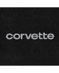 Lloyd Mats ® - Velourtex Black Front Floor Mats For Corvette C3 with Silver Corvette Lettering on Black Applique