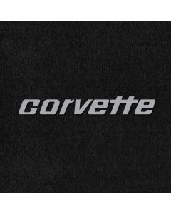 Lloyd Mats ® - Velourtex Black Front Floor Mats For Corvette C3 with Silver Corvette Lettering on Black Applique