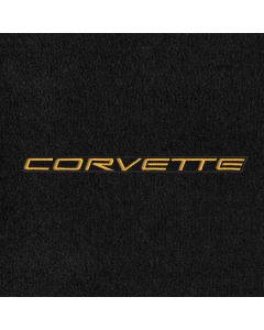 Lloyd Mats ® - Velourtex Black Front Floor Mats For Corvette C5 with Gold Corvette Lettering on Black Applique