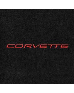 Lloyd Mats ® - Velourtex Black Front Floor Mats For Corvette C5 with Red Corvette Lettering on Black Applique