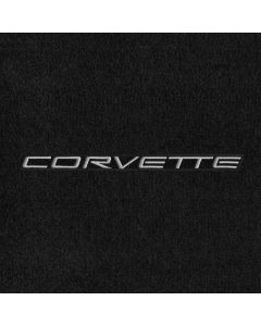 Lloyd Mats ® - Velourtex Black Front Floor Mats For Corvette C5 with Silver Corvette Lettering on Black Applique