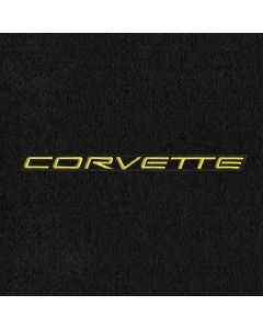 Lloyd Mats ® - Velourtex Black Front Floor Mats For Corvette C5 with Yellow Corvette Lettering on Black Applique