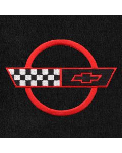 Lloyd Mats ® - Velourtex Black Front Floor Mats For Corvette with Red C4 Emblem