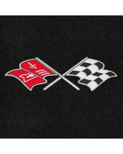Lloyd Mats ® - Velourtex Black Small Deck Mat For Corvette C1 Convertible with Chevrolet Cross Flags Applique