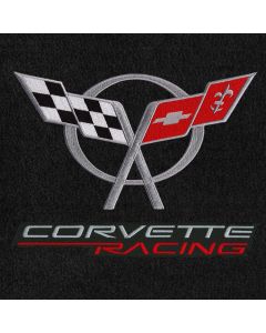 Lloyd Mats ® - Velourtex Black Standard Deck Mat For Corvette Coupe with C5 Emblem, Silver and Red Corvette Racing Logo