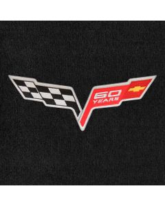 Lloyd Mats ® - Velourtex Ebony 3PC Floor Mats For Corvette Convertible with 60th Anniversary Flags Applique
