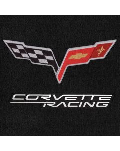 Lloyd Mats ® - Velourtex Ebony 3PC Floor Mats For Corvette Convertible with C6 Flags and Silver Corvette Racing Applique
