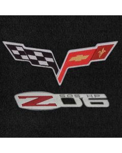Lloyd Mats ® - Velourtex Ebony 3PC Floor Mats For Corvette Convertible with C6 Flags and Z06 505HP Logo Applique