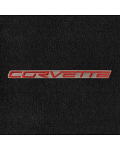 Lloyd Mats ® - Velourtex Ebony 3PC Floor Mats For Corvette Convertible with Red C6 Corvette Lettering on Beige Applique