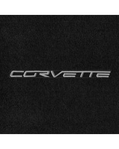 Lloyd Mats ® - Velourtex Ebony 3PC Floor Mats For Corvette Convertible with Silver C6 Corvette Lettering on Black Applique