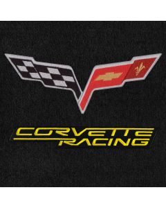Lloyd Mats ® - Velourtex Ebony 3PC Floor Mats For Corvette Coupe with C6 Flags and Yellow Corvette Racing Applique