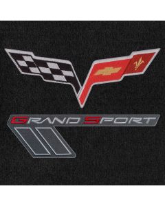 Lloyd Mats ® - Velourtex Ebony Front Floor Mats For Corvette with C6 Flags and Grand Sport on Ebony Applique