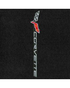 Lloyd Mats ® - Velourtex Ebony Front Floor Mats For Corvette with Sideways C6 Flags and Corvette Lettering Applique