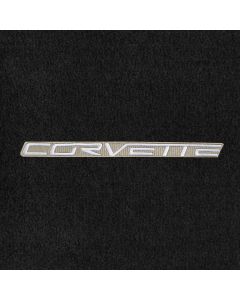 Lloyd Mats ® - Velourtex Ebony Front Floor Mats For Corvette with Silver C6 Corvette Lettering on Beige Applique