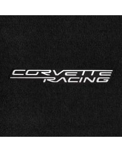Lloyd Mats ® - Velourtex Ebony Front Floor Mats For Corvette with Silver C6 Corvette Racing Lettering on Black Applique
