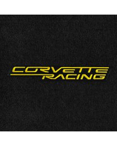 Lloyd Mats ® - Velourtex Ebony Front Floor Mats For Corvette with Yellow C6 Corvette Racing Lettering on Black Applique
