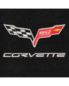 Lloyd Mats ® - Velourtex Ebony Standard Deck Mat For Corvette Convertible with 60th Anniversary Flags and Silver Corvette Applique