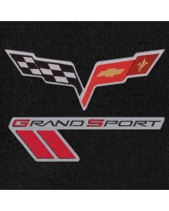 Lloyd Mats ® - Velourtex Ebony Standard Deck Mat For Corvette Convertible with C6 Flags and Grand Sport on Silver Applique