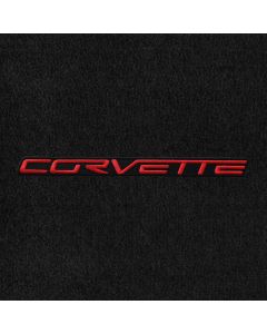 Lloyd Mats ® - Velourtex Ebony Standard Deck Mat For Corvette Convertible with Red C6 Corvette Lettering on Black Applique