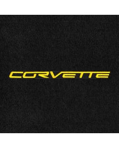 Lloyd Mats ® - Velourtex Ebony Standard Deck Mat For Corvette Convertible with Yellow C6 Corvette Lettering on Black Applique