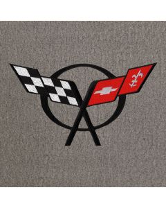 Lloyd Mats ® - Velourtex Grey 3PC Floor Mats For Corvette Coupe with Black C5 Emblem Logo