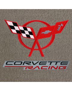 Lloyd Mats ® - Velourtex Grey Standard Deck Mat For Corvette Convertible with Red C5 Flag and Corvette Racing on Silver Applique