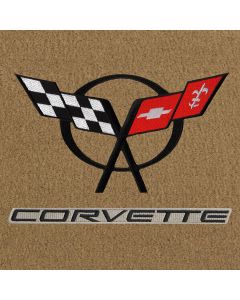 Lloyd Mats Velourtex Tan 3PC Floor Mats For Corvette Convertible, Logo